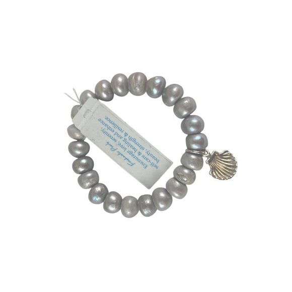 Freshwater Pearl Stretch Bracelet With Shell Charm By Stone Circle Studio - Picture 3 of 6